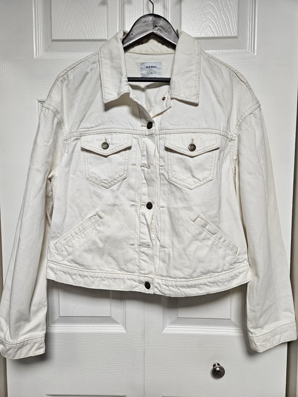 Old Navy Women's White Stretch Denim Trucker Jacket XL
